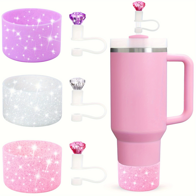 Stanley set de 6 piese: capac cu pai cu glitter diamantat și husă din silicon pentru o cană izolată