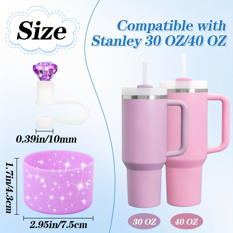 Stanley set de 6 piese: capac cu pai cu glitter diamantat și husă din silicon pentru o cană izolată