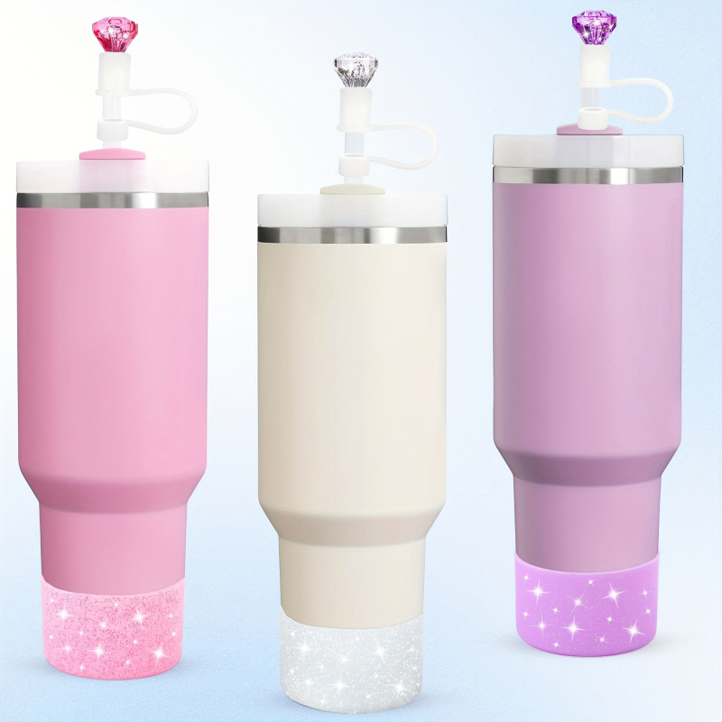 Stanley set de 6 piese: capac cu pai cu glitter diamantat și husă din silicon pentru o cană izolată