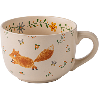 Ceașcă ceramică pentru mic dejun cu capac, capacitate mare, pentru ovăz și iaurt, stil vintage.