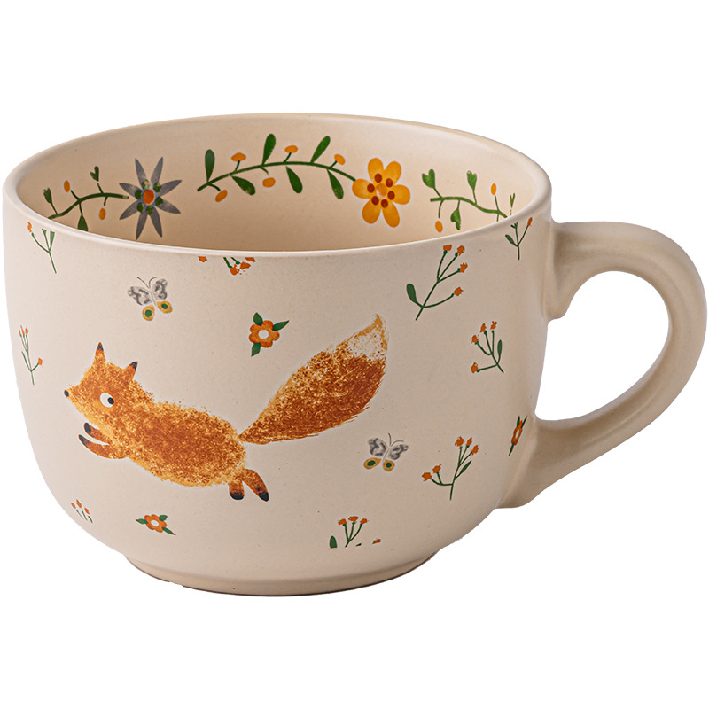 Ceașcă ceramică pentru mic dejun cu capac, capacitate mare, pentru ovăz și iaurt, stil vintage.