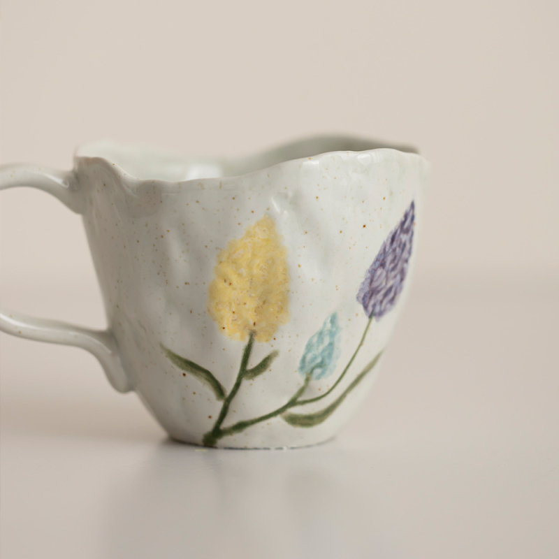 Cană de cafea din ceramică pictată manual, cu lalea, stil coreean