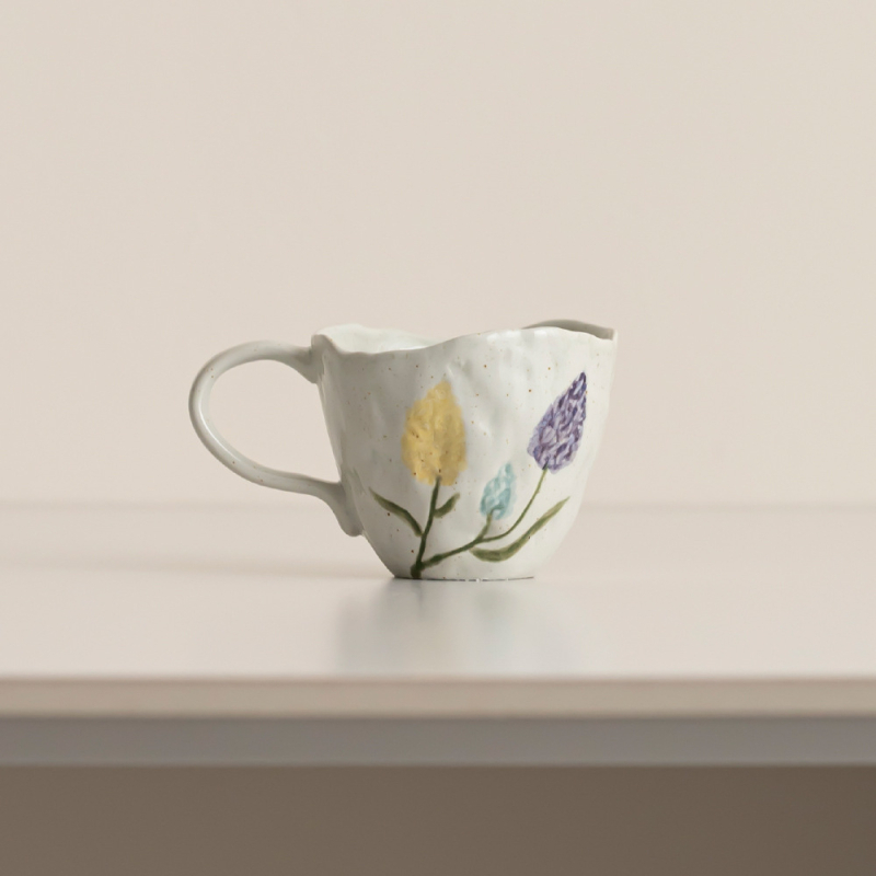 Cană de cafea din ceramică pictată manual, cu lalea, stil coreean