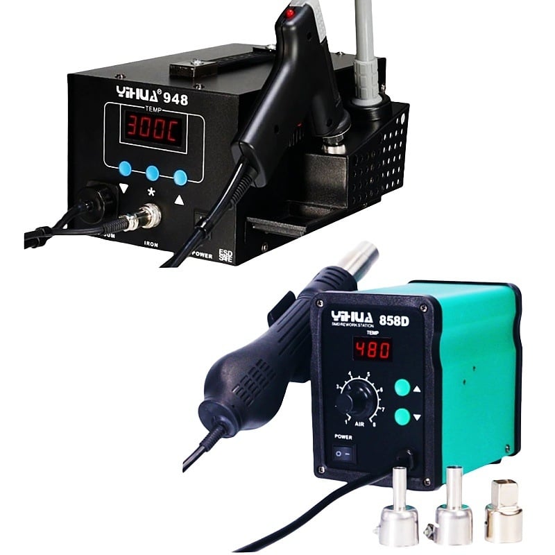 Stație de rework cu aer cald Yihua YH850 cu fier de lipit electrostatic YH936, reglare temperatură 937, temperatură constantă 939D, pompă electrică de desoldering 948