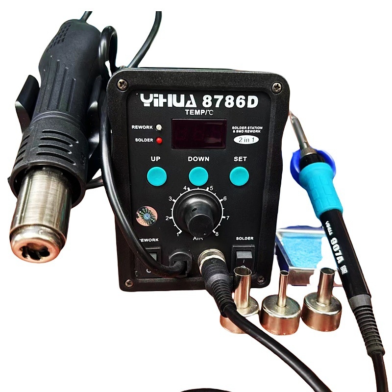 Stație de rework cu aer cald Yihua YH850 cu fier de lipit electrostatic YH936, reglare temperatură 937, temperatură constantă 939D, pompă electrică de desoldering 948