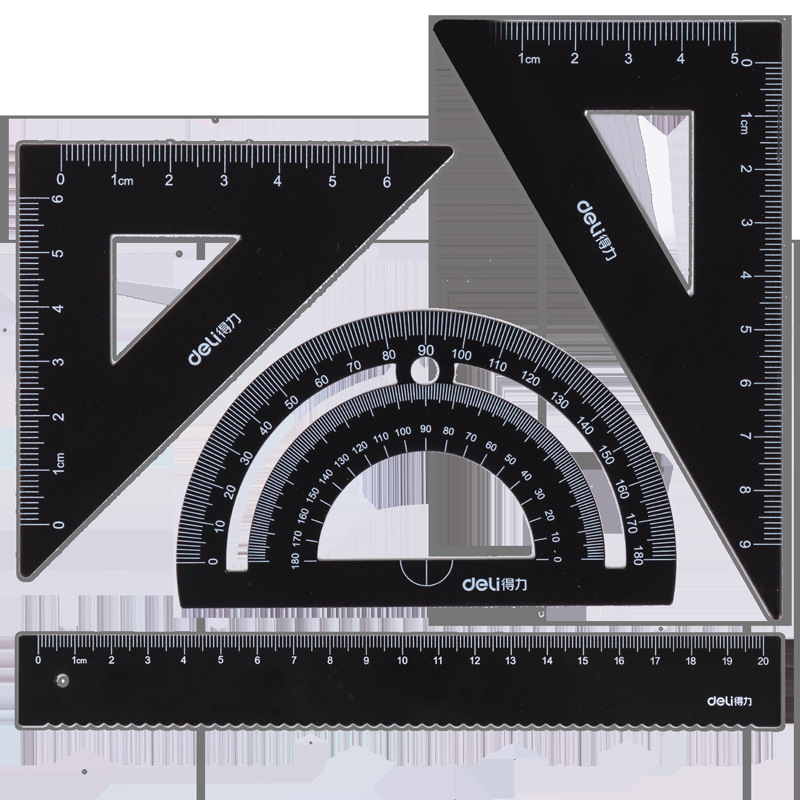Deli 79522 metalni set ravnala za crtanje: ravnalo, kutni ravnalo (set-square), protractor – četverodijelni set