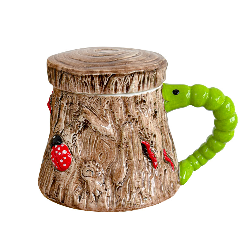 Ceașcă ceramică pentru cafea, creativă și amuzantă, în stil retro, practică și drăguță, cu capac