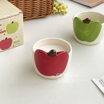 Căniță de mic dejun cu design drăguț de măr, cană ceramică pentru cafea cu culoare sub glazură