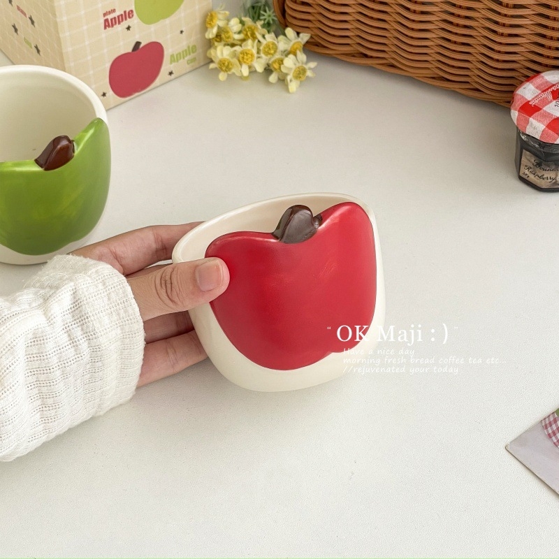 Căniță de mic dejun cu design drăguț de măr, cană ceramică pentru cafea cu culoare sub glazură
