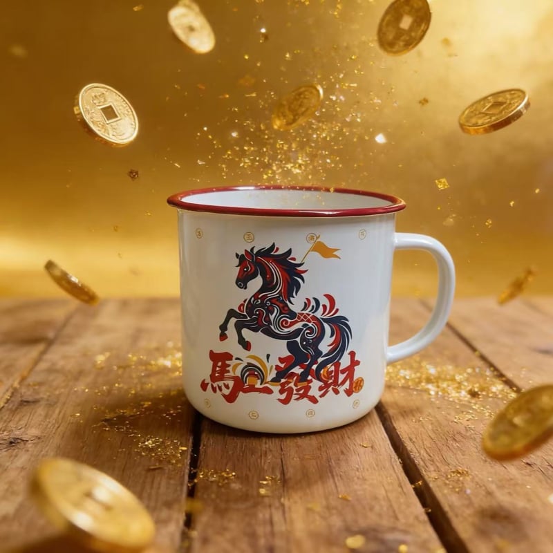 Ceașcă emailată cu corp gros, cadou creativ de ziua de naștere, pentru cafea sau ceai, Anul Calului, noroc la bani