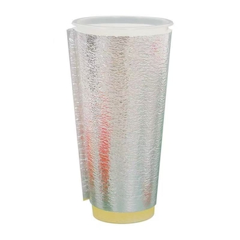 Manșon izolant de unică folosință pentru pahare, destinat băuturilor calde și reci (ceai cu lapte, cafea), cu folie de aluminiu