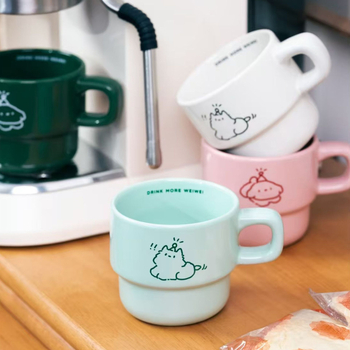 Cană ceramică de stivuire, design drăguț, cană pentru mic dejun și cafea