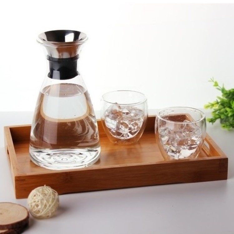 Carafă de apă în stil european, din sticlă borosilicată, cu capac din oțel inoxidabil