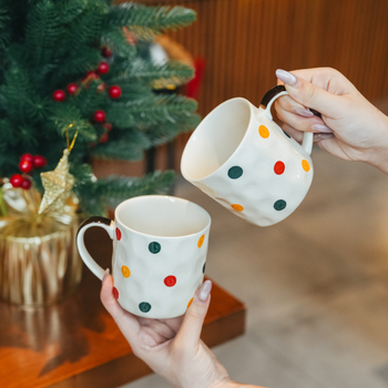 Cană ceramică pictată manual cu buline pentru uz casnic, cană de cafea pentru cupluri