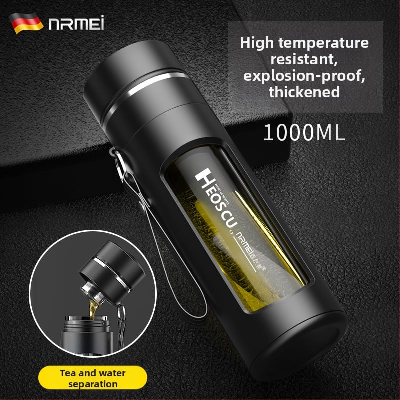 Pahar din sticlă borosilicată pentru bărbați, cu separare ceai-apă, rezistent la temperaturi înalte, pentru birou