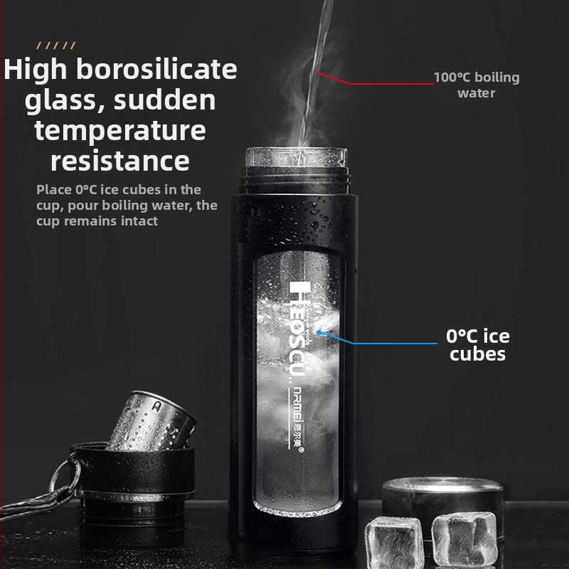 Pahar din sticlă borosilicată pentru bărbați, cu separare ceai-apă, rezistent la temperaturi înalte, pentru birou