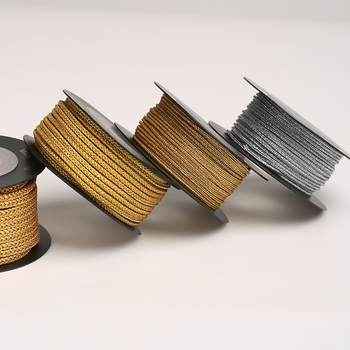 Șnur auriu cu opt fire, țesut din mătase, 1,5–3,0 mm, poliester