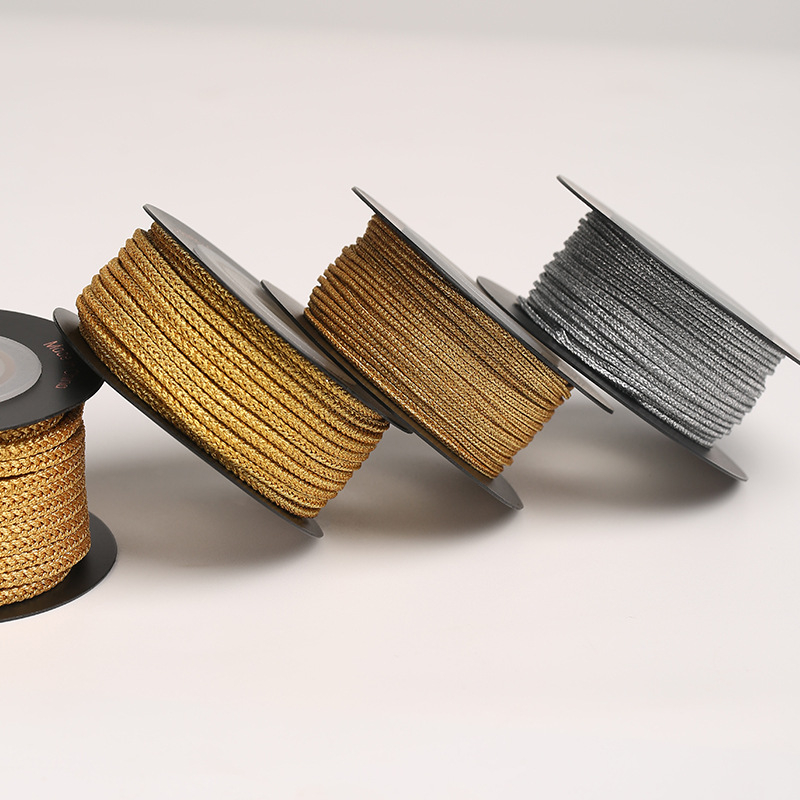 Șnur auriu cu opt fire, țesut din mătase, 1,5–3,0 mm, poliester