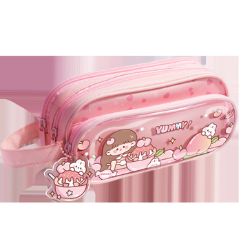 Penar transparent cu trei niveluri, capacitate mare, design cu desene animate, universal pentru băieți și fete, cutie impermeabilă pentru depozitarea creionelor