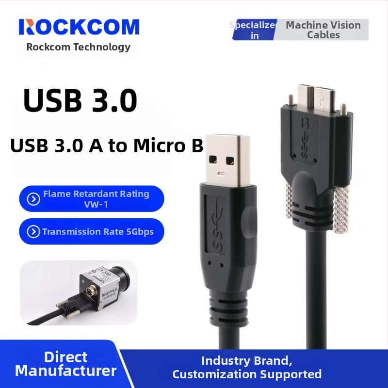 USB 3.0 kábel A samec na Micro-B so skrutkami pre priemyselné kamery Hikvision, Huarui, Daheng