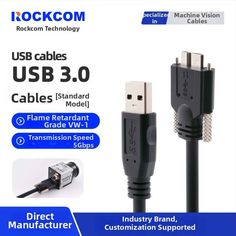 USB 3.0 kábel A samec na Micro-B so skrutkami pre priemyselné kamery Hikvision, Huarui, Daheng