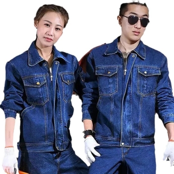 Muški denim radni komplet za jesen-zimu, debeli zaštitni sloj protiv opeklina i otporan na zavarivanje
