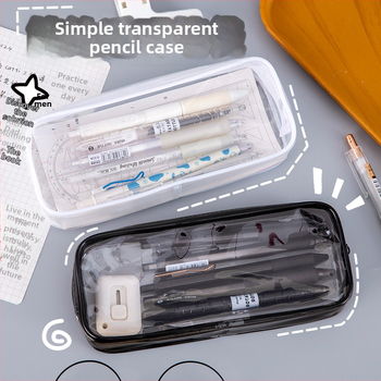 Penar transparent minimalist în stil japonez, cu capacitate mare, pentru elevi de gimnaziu și primar, din PVC și geantă de machiaj