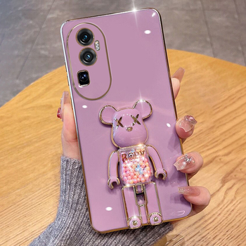 OPPO Reno11 / Reno10 Pro kućište s elektroplatiranim potpunim pokrivanjem, crtani medvjed, sklopivi držač, TPU