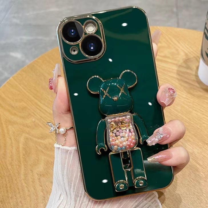 OPPO Reno11 / Reno10 Pro kućište s elektroplatiranim potpunim pokrivanjem, crtani medvjed, sklopivi držač, TPU