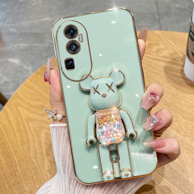 OPPO Reno11 / Reno10 Pro kućište s elektroplatiranim potpunim pokrivanjem, crtani medvjed, sklopivi držač, TPU