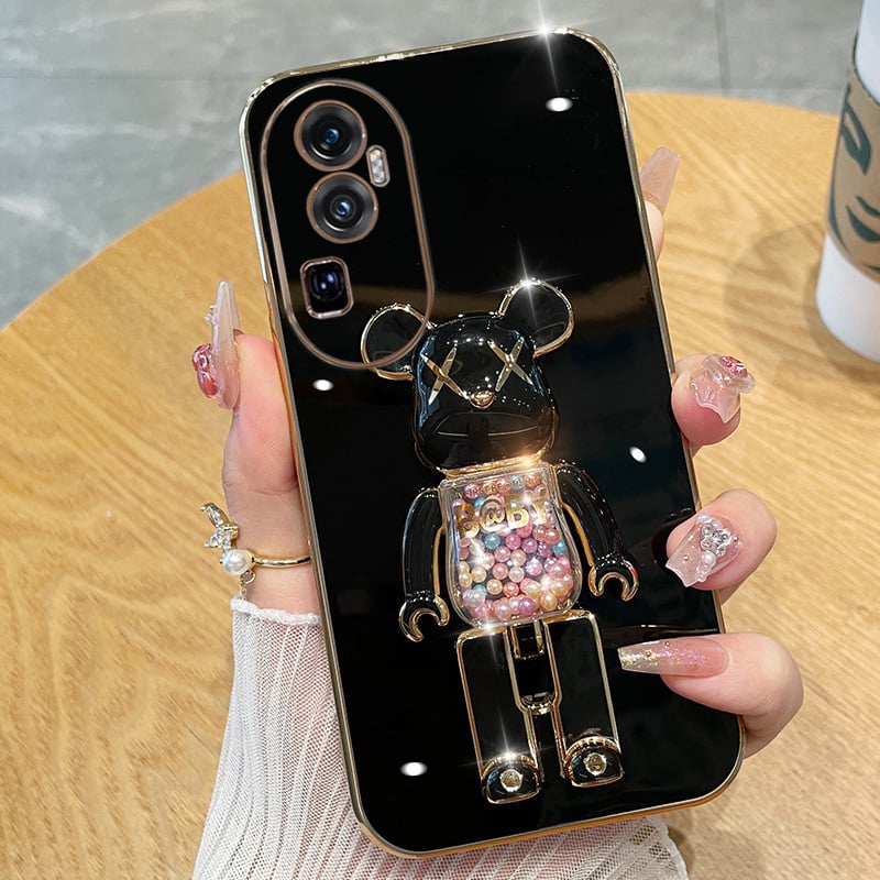 OPPO Reno11 / Reno10 Pro kućište s elektroplatiranim potpunim pokrivanjem, crtani medvjed, sklopivi držač, TPU