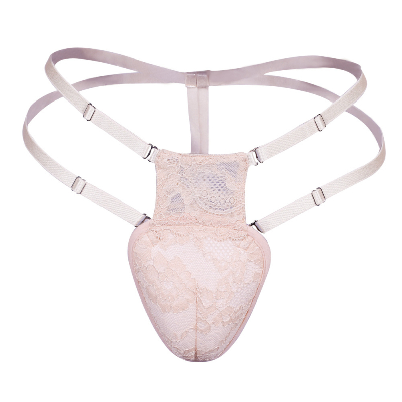 Unisex donje rublje za pretvaranje s diskretnim skrivenim preklopom u preponskom području, niski struk, thong stil, cvjetni žakard, najlon-elastan.