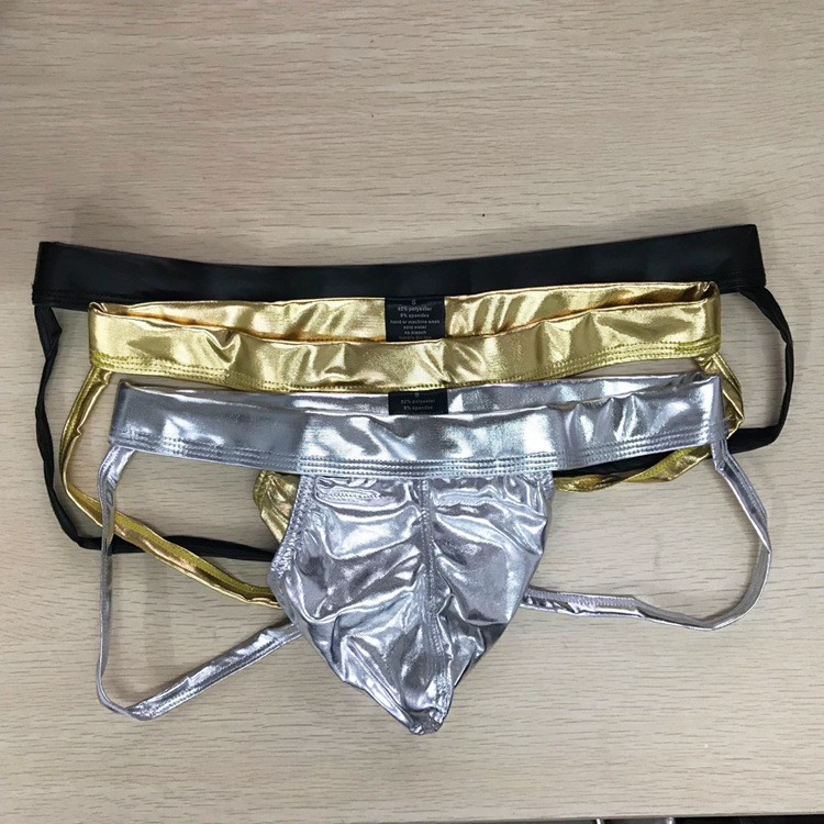 Muške seksi gaćice od lažne kože, dvostruki tanga dizajn