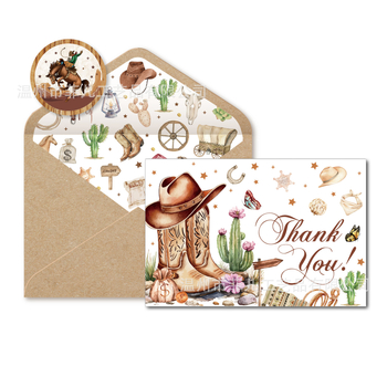 Felicitare în acuarelă cu cowboy din Vest, set cu plicuri