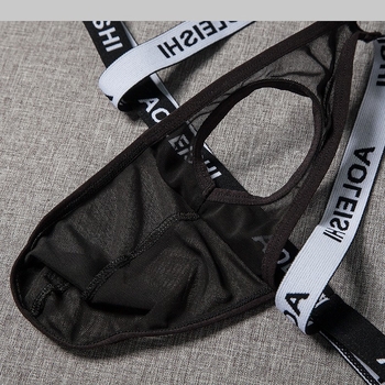 Muški seksi T-string gaćice s elastičnim podizanjem bokova, prozirna mrežasta tkanina, niski struk, G18