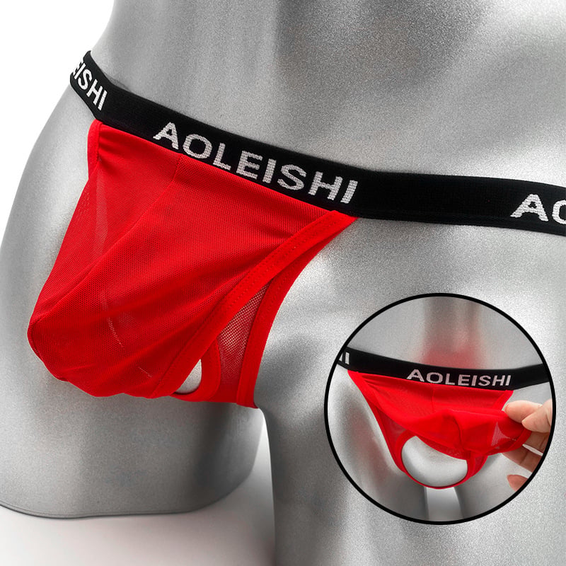 Muški seksi T-string gaćice s elastičnim podizanjem bokova, prozirna mrežasta tkanina, niski struk, G18