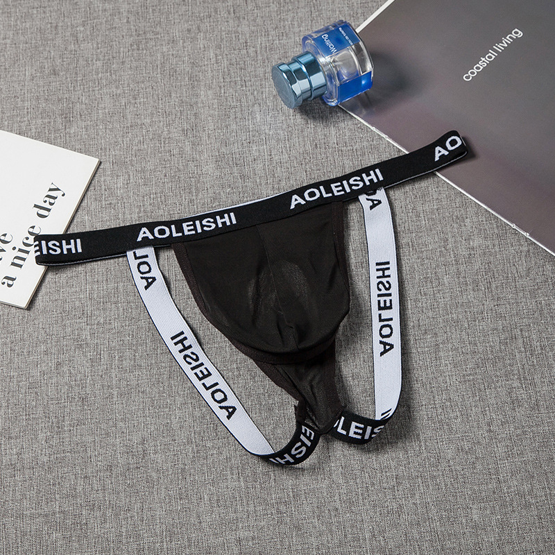 Muški seksi T-string gaćice s elastičnim podizanjem bokova, prozirna mrežasta tkanina, niski struk, G18