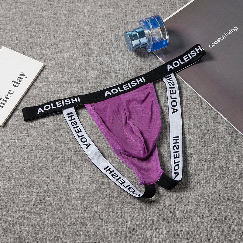 Muški seksi T-string gaćice s elastičnim podizanjem bokova, prozirna mrežasta tkanina, niski struk, G18