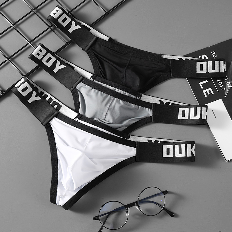 Muški thong od ice silk, niski struk, seksi otkriva stražnjicu, jednobojan, pamukova podstava