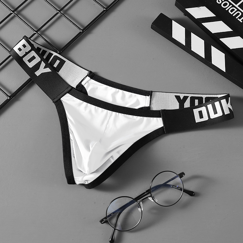Muški thong od ice silk, niski struk, seksi otkriva stražnjicu, jednobojan, pamukova podstava