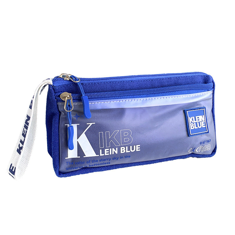 Etui triunghi Klein Blue pentru creioane, capacitate mare, rezistent la murdărie, stil minimalist pentru elevi din învățământul primar