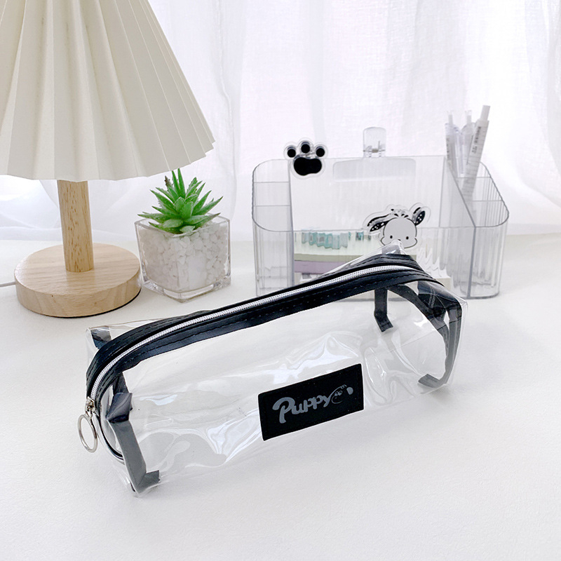 Geantă transparentă pentru pixuri din PVC, capacitate mare, unisex, stil japonez, design simplu cu un singur strat