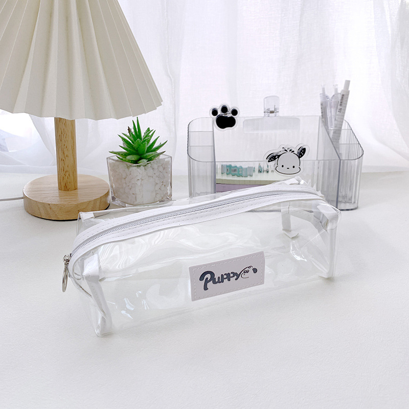 Geantă transparentă pentru pixuri din PVC, capacitate mare, unisex, stil japonez, design simplu cu un singur strat