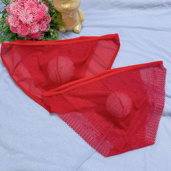 Muške gaćice plus size s crvenom čipkastom izradom, niski struk, prozračne od najlona