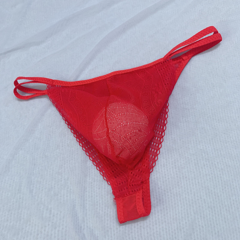 Muške gaćice plus size s crvenom čipkastom izradom, niski struk, prozračne od najlona