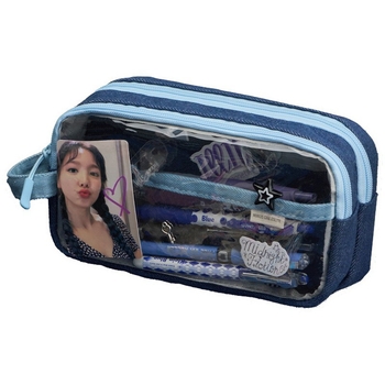 Penar transparent din denim, cu capacitate mare, unisex, pentru elevi de gimnaziu și liceu