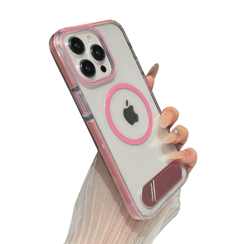 Prozirni iPhone kućište s držačem i magnetskim punjenjem, potpuno pokriveno, TPU+PC