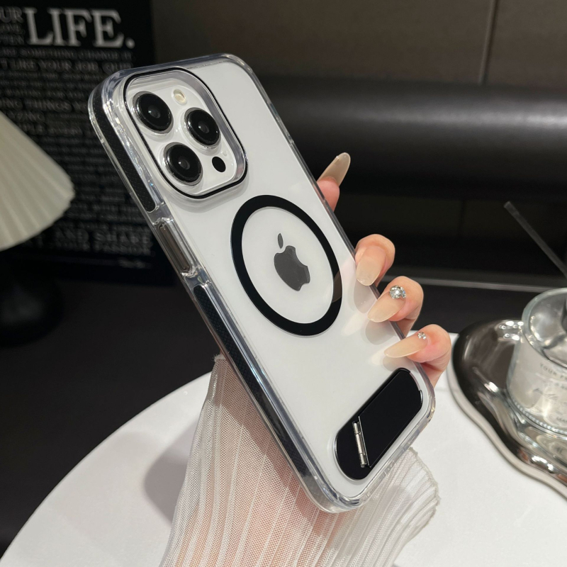 Prozirni iPhone kućište s držačem i magnetskim punjenjem, potpuno pokriveno, TPU+PC