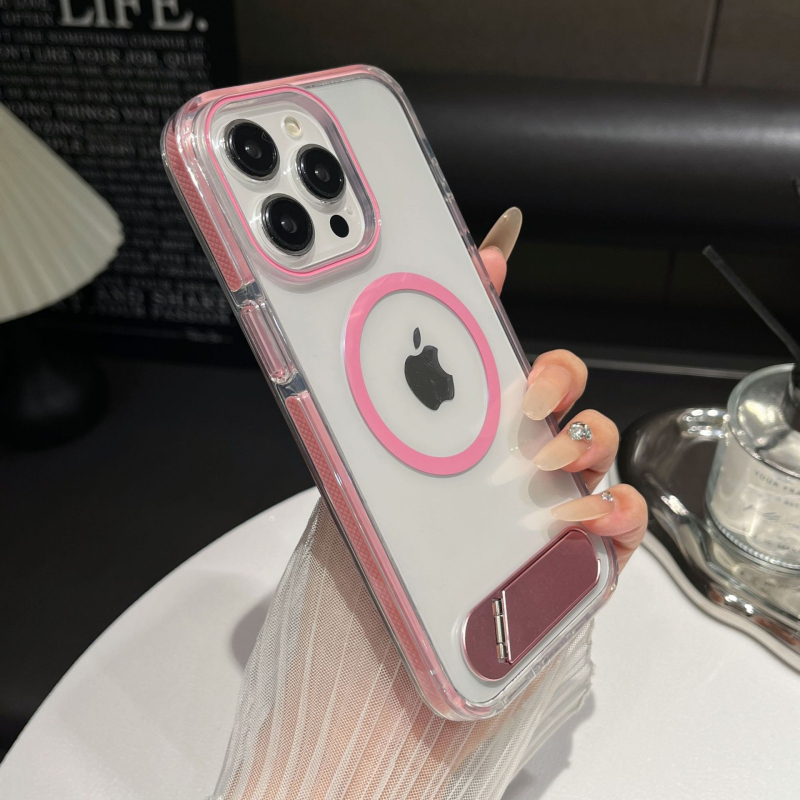 Prozirni iPhone kućište s držačem i magnetskim punjenjem, potpuno pokriveno, TPU+PC