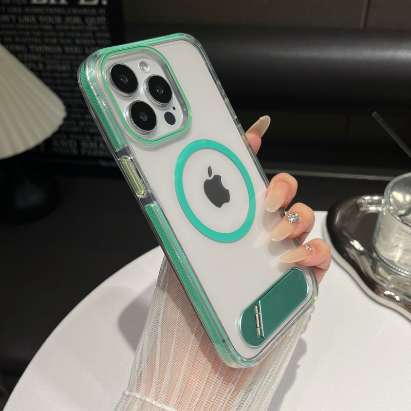 Prozirni iPhone kućište s držačem i magnetskim punjenjem, potpuno pokriveno, TPU+PC